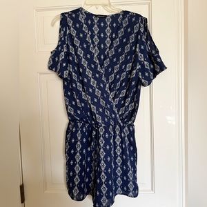 Navy Romper with white tribal print